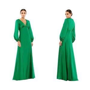 Mac Duggal 55693 Emerald Green Long Sleeve Satin Dress Size 4 $398